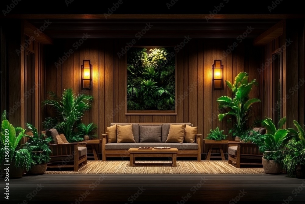 Fototapeta premium A 3D-rendered modern hospice room with soft lighting, cozy furniture, and a calming atmosphere