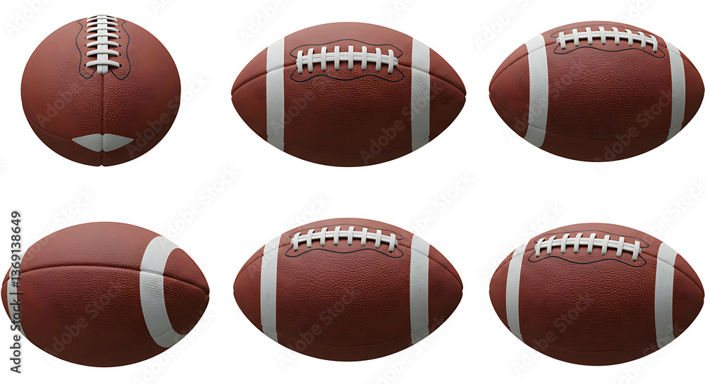 set of six american football displayed in different views set of six american football displayed in different views