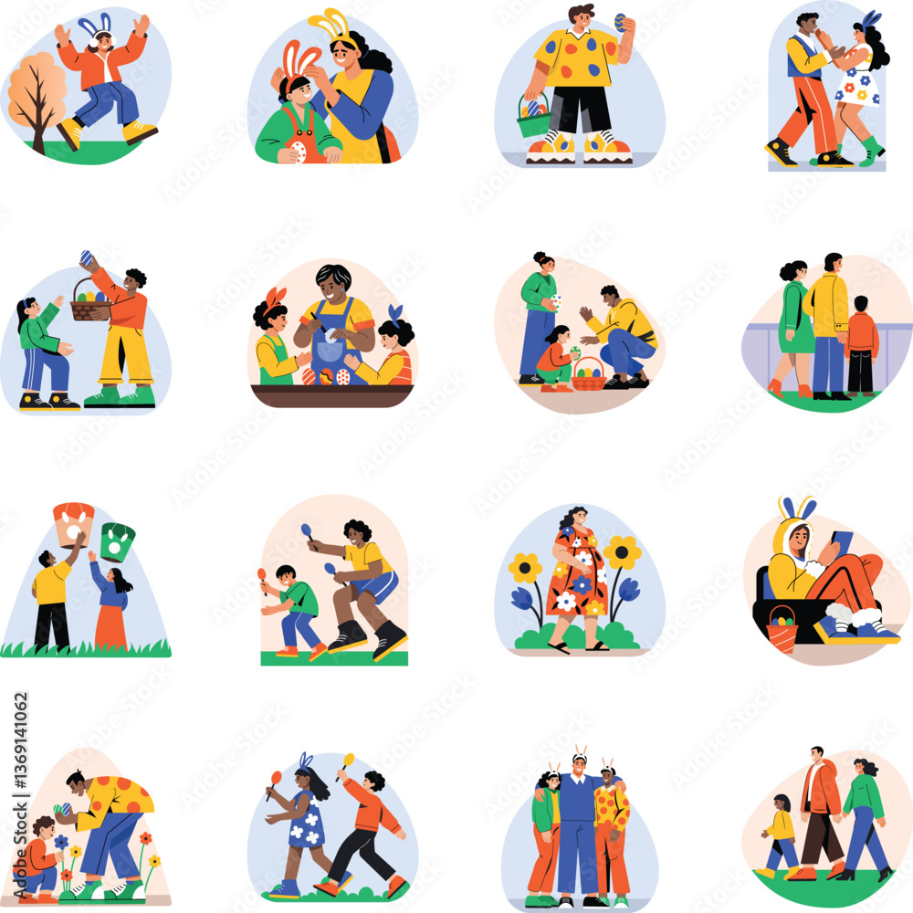Bundle of Flat Style Easter Festival Illustrations Bundle of Flat Style Easter Festival Illustrations
