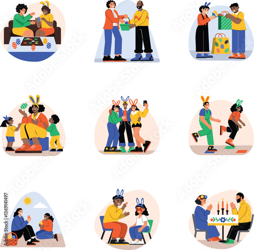 Pack of Easter Activities Flat Illustrations 


