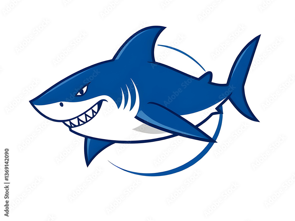 Fototapeta premium Cartoon Shark with Sharp Teeth and Menacing Grin, Vector Illustration