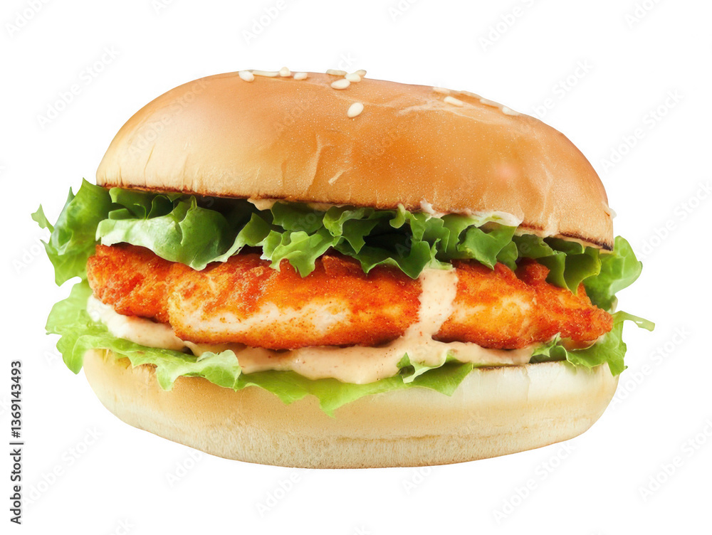 Crispy Chicken Burger with Spicy Flavor Transparent Background Crispy Chicken Burger with Spicy Flavor Transparent Background