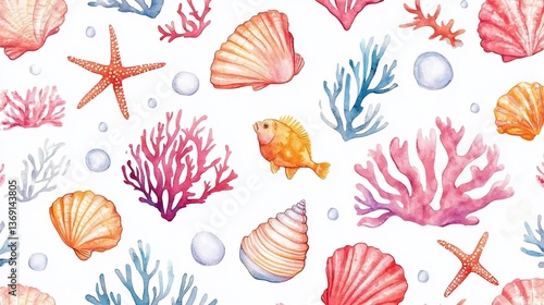 Vibrant Watercolor Underwater Seascape Pattern