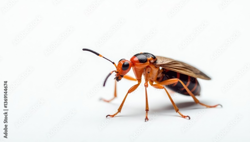 Close-up of a single insect on pure white background, creepy crawly, texture Close-up of a single insect on pure white background, creepy crawly, texture