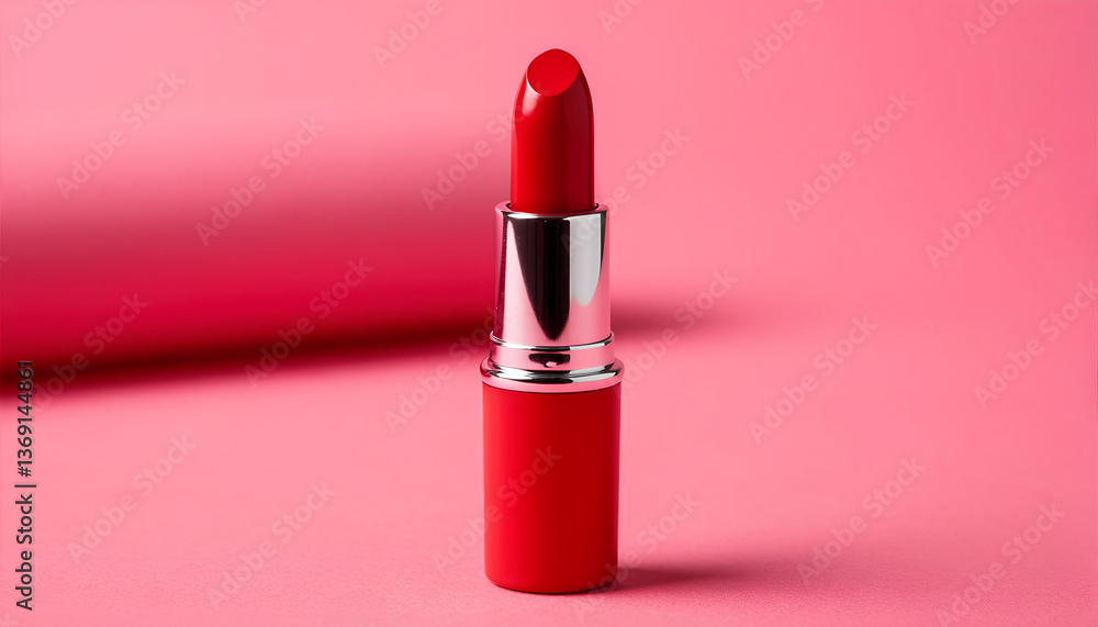 Elegant Red Lipstick on Pink Background Beauty Cosmetic Elegant Red Lipstick on Pink Background Beauty Cosmetic