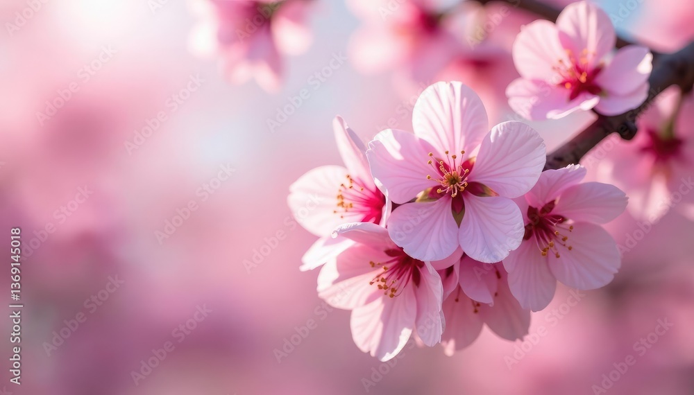 Fototapeta premium Delicate pink sakura blossoms, full bloom, soft petals , floral pattern, art background, spring pattern