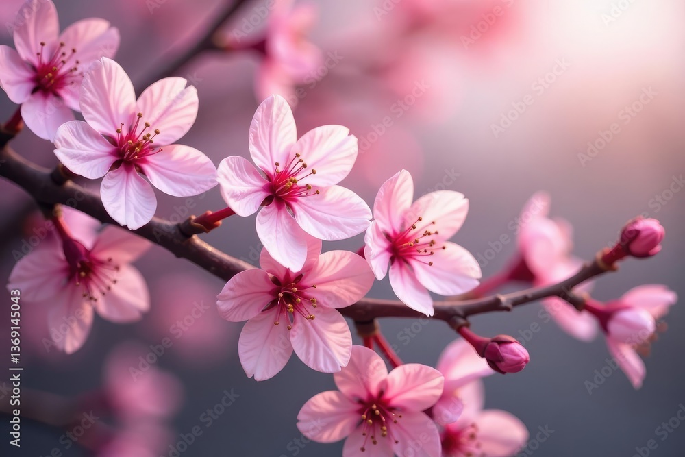 Fototapeta premium Delicate pink sakura blossoms, intricate branch pattern, spring, sakura, texture