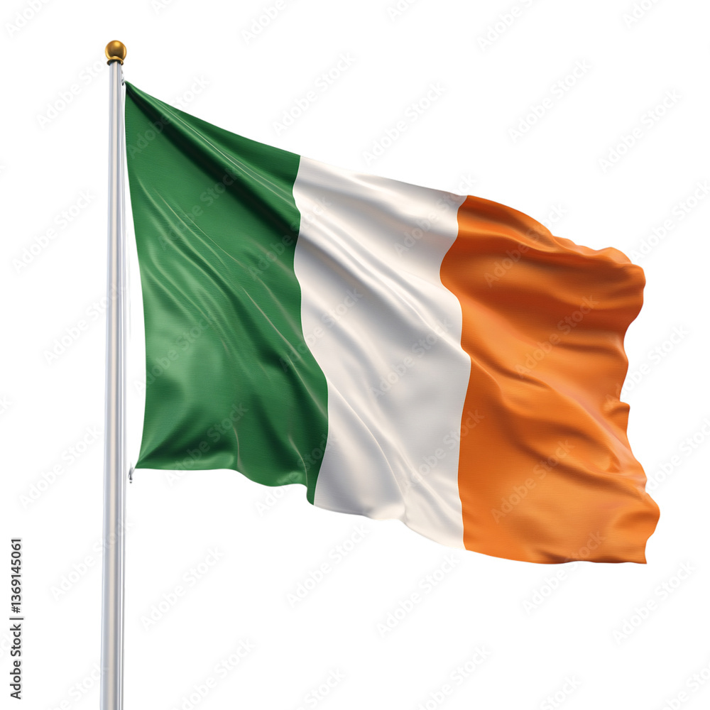Irish Flag Waving Isolated on Transparent Background Irish Flag Waving Isolated on Transparent Background