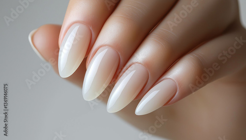 Elegant Almond Nails Ombre White Manicure, Soft, Chic, and Polished