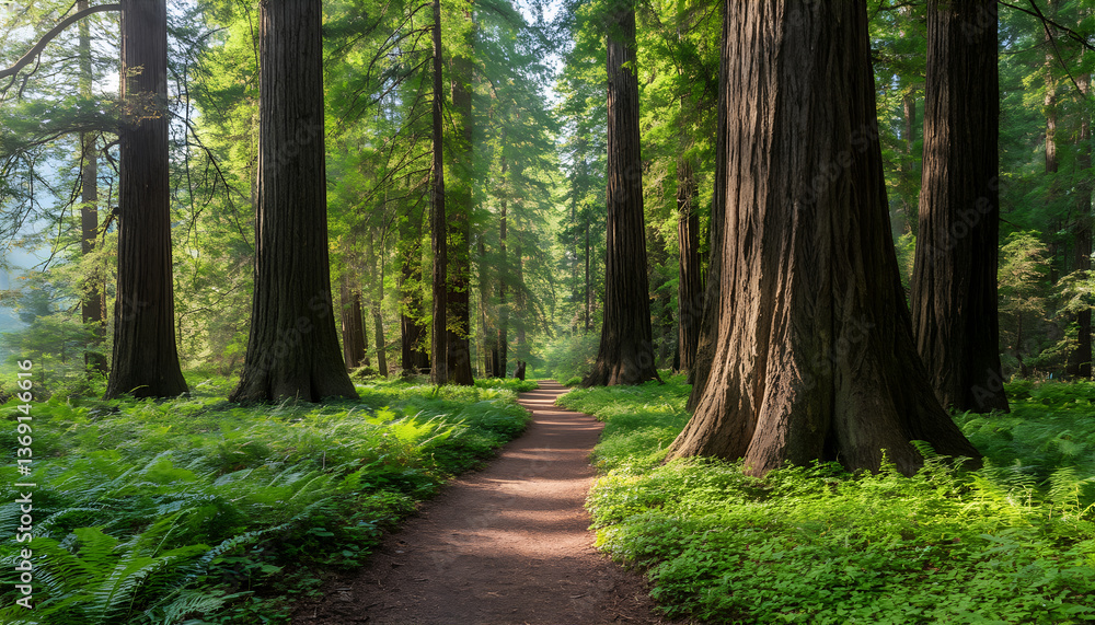 Fototapeta premium Scenic Path through Lush Green Redwood Forest