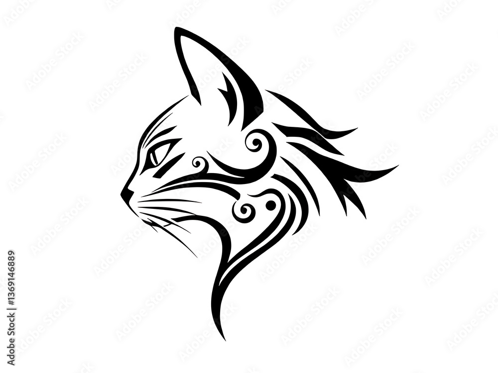 Obraz premium Tribal Cat Head Vector Illustration