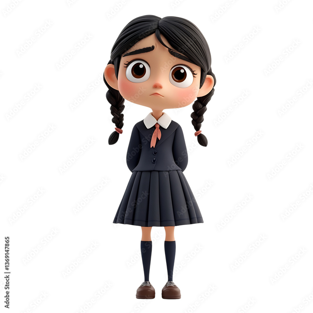 Shy Cartoon Character in School Uniform Isolated on Transparent Background Shy Cartoon Character in School Uniform Isolated on Transparent Background
