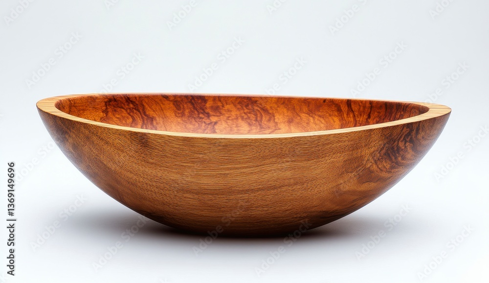 Oval Wooden Bowl Simple and Elegant in Style on White Background Solid Carved Wood Tableware Design Oval Wooden Bowl Simple and Elegant in Style on White Background Solid Carved Wood Tableware Design