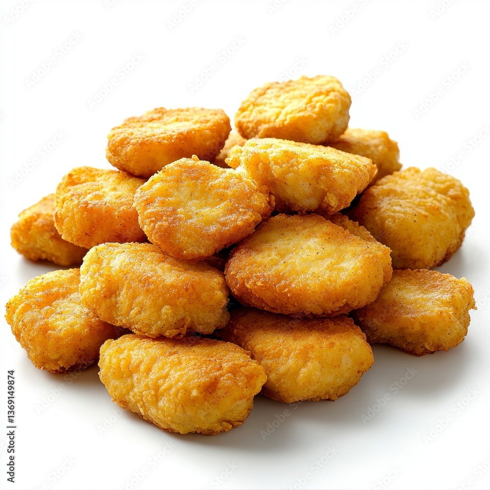 Pile of Golden Crispy Chicken Nuggets Isolated on White Background Perfect for Fast Food Restaurant Menu and Food Photography Pile of Golden Crispy Chicken Nuggets Isolated on White Background Perfect for Fast Food Restaurant Menu and Food Photography