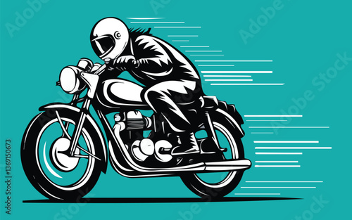 Red sport motorbike with chrome wheels speeds vintage vector art