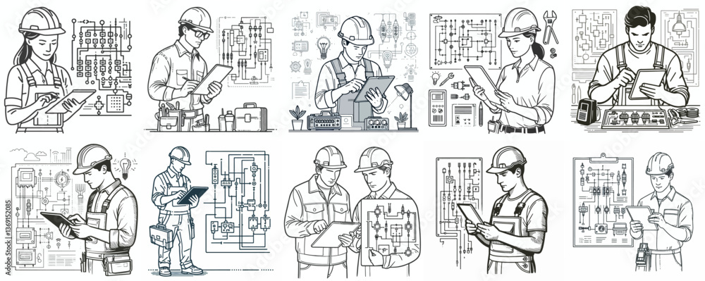 an electrical technician with line art design an electrical technician with line art design