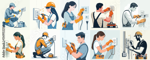 An electrician is replacing a wall socket.