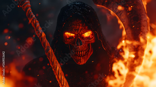 Infernal Grim Reaper: Embodiment of Death in Fiery Embrace