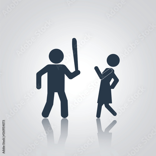 Violent man on women icon, domestic violence signs