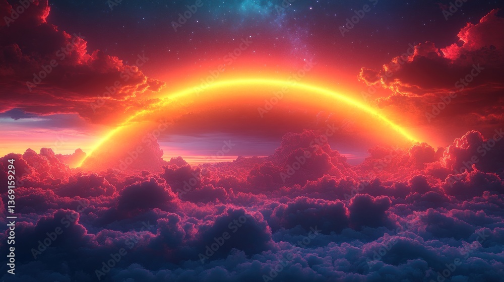 Fiery Rainbow Above Cloudscape at Sunset Fiery Rainbow Above Cloudscape at Sunset