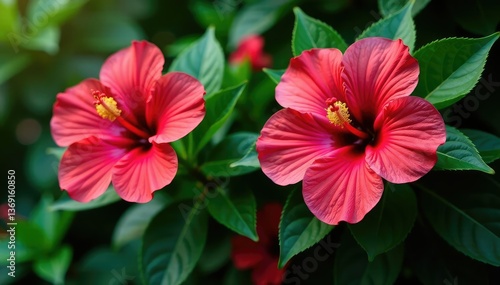 Wallpaper Mural Bold hibiscus blossoms, lush green foliage, vibrant repeat, hibiscus, design Torontodigital.ca