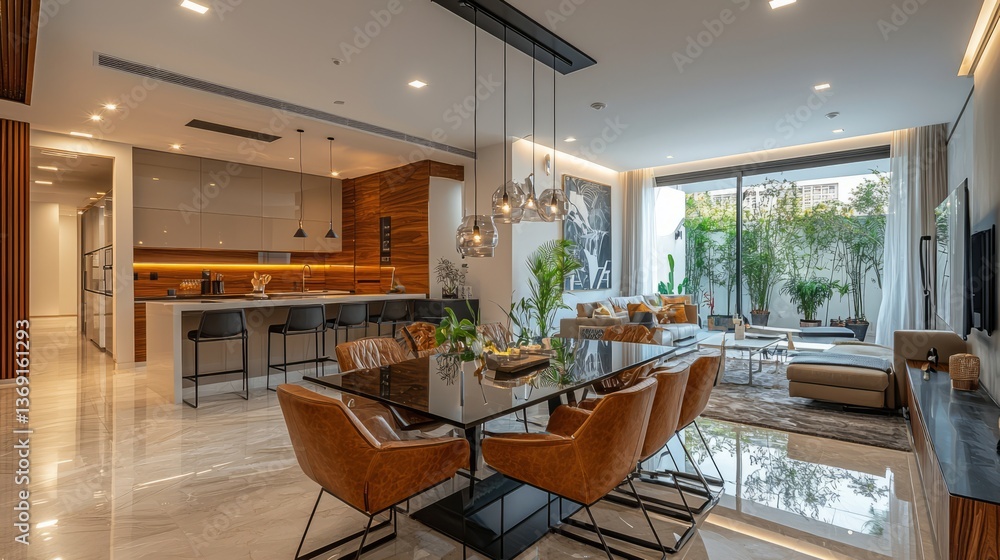 Fototapeta premium Modern and Stylish Open Concept Living Room and Kitchen Design