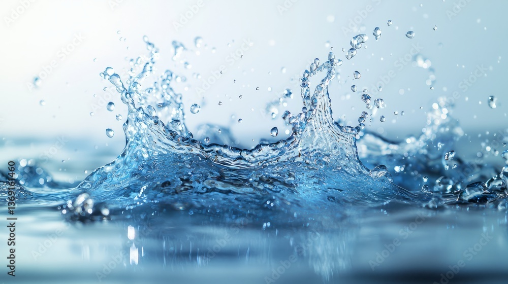 Close-Up of Water Splash Creating Dynamic Droplets on Surface Close-Up of Water Splash Creating Dynamic Droplets on Surface