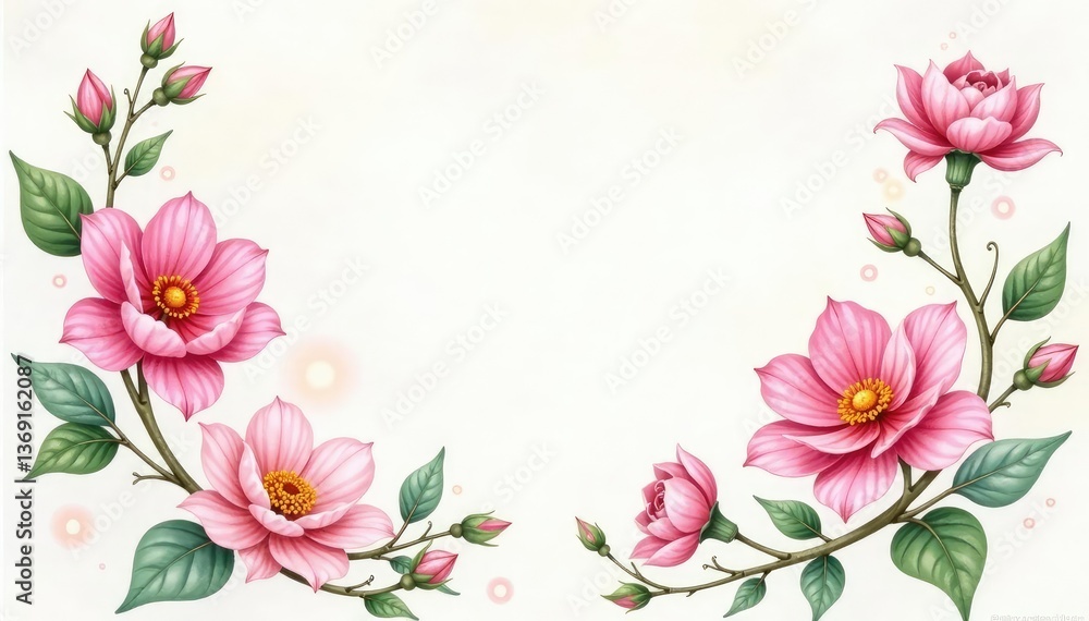 Obraz premium Delicate watercolor blooms, intertwined vines, soft pastel hues, pretty, textile