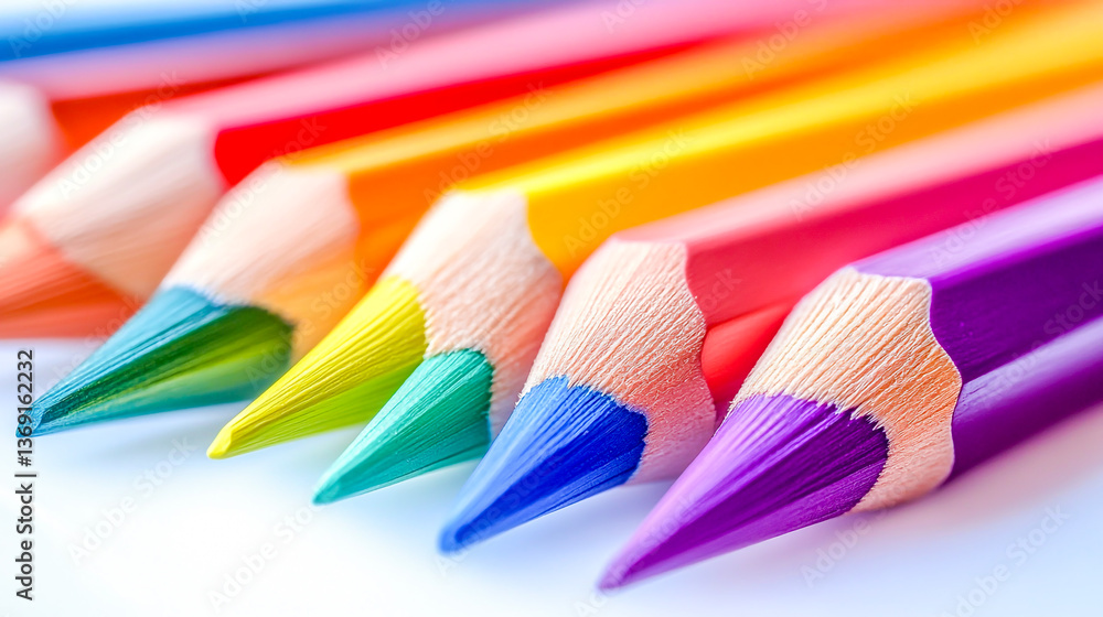 Vibrant Array of Colorful Wooden Pencils Neatly Aligned in a Flowing Wave Pattern on a White Background Vibrant Array of Colorful Wooden Pencils Neatly Aligned in a Flowing Wave Pattern on a White Background