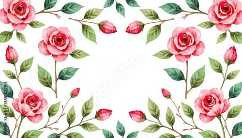 Wallpaper Mural Delicate watercolor roses & leaves, repeating pattern , seamless pattern, watercolor Torontodigital.ca