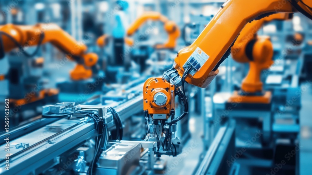 A factory production line manufacturing industrial robots for automation. A factory production line manufacturing industrial robots for automation.