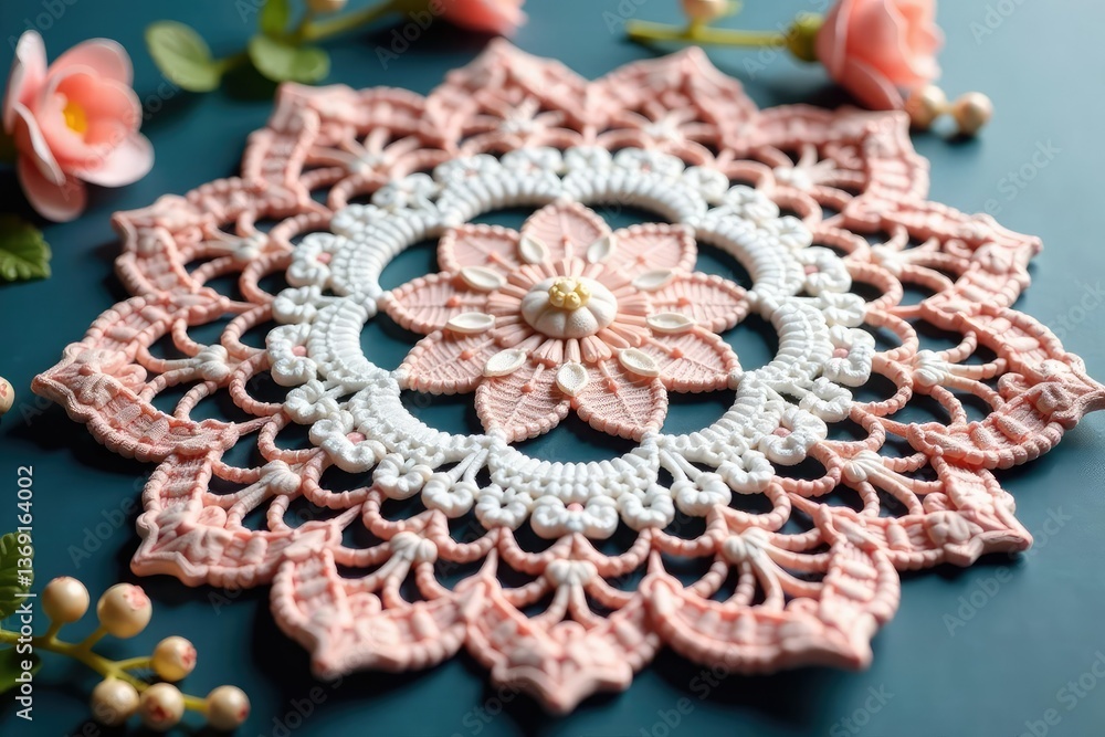 Obraz premium Intricate floral lace doily, delicate embroidery, textile, delicate