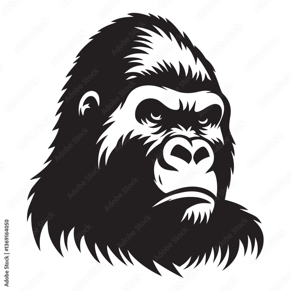 Fototapeta premium Gorilla silhouette black and white vector icon