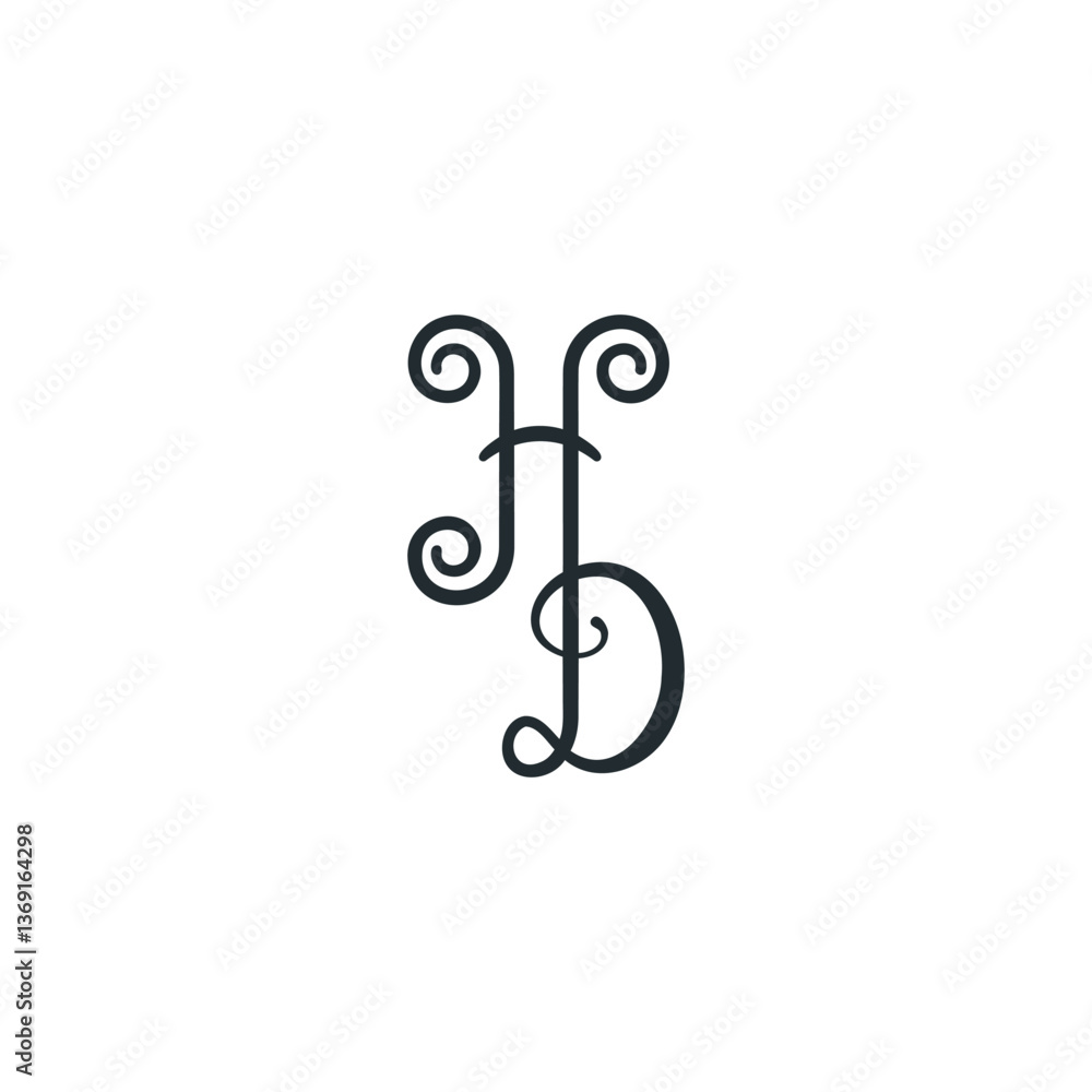 Fototapeta premium Elegant Curved Letter H and D Monogram Logo