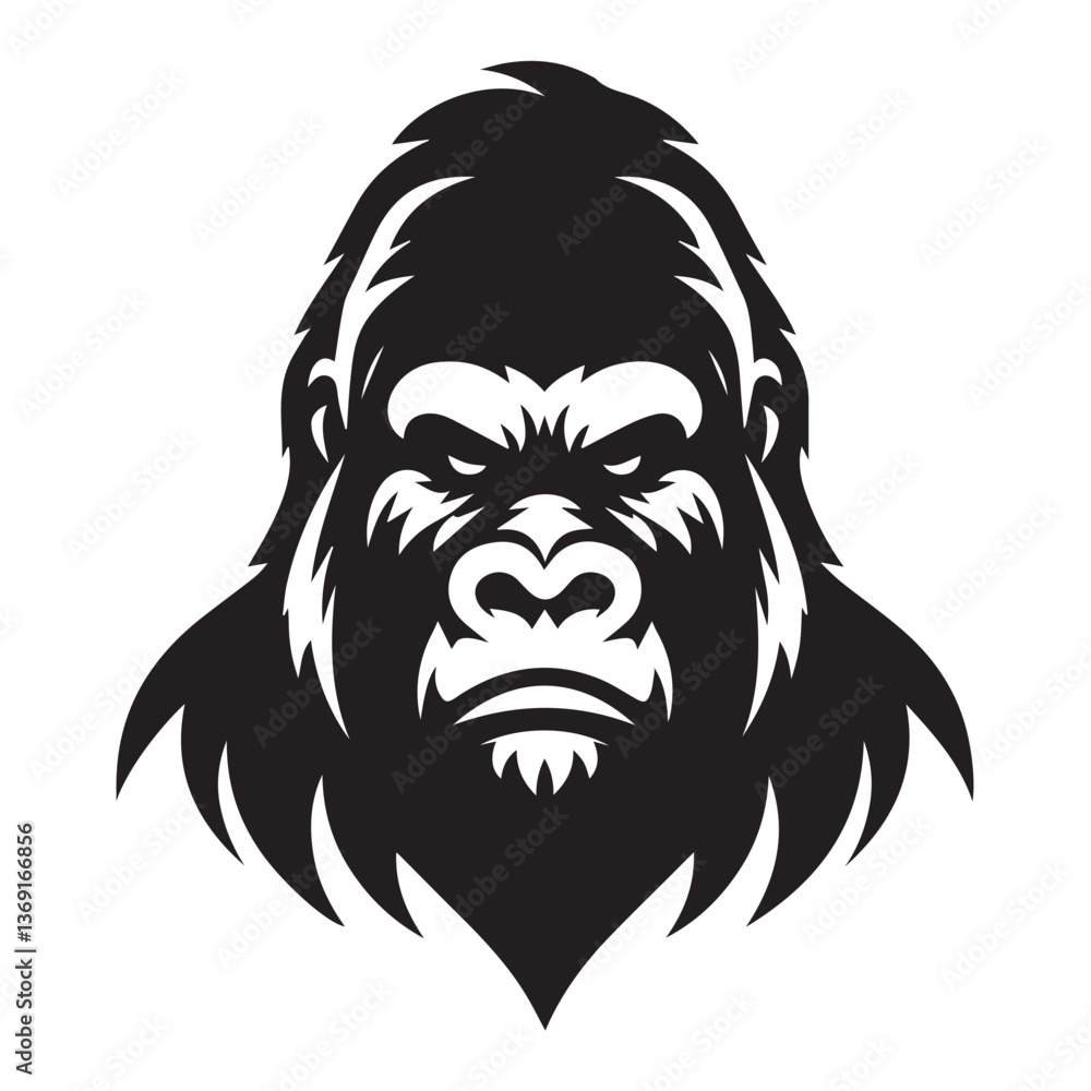 Fototapeta premium Gorilla silhouette black and white vector icon