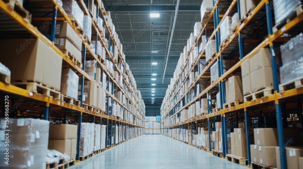 A high-tech inventory system with smart tracking technology inside a logistics center. A high-tech inventory system with smart tracking technology inside a logistics center.