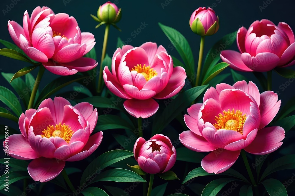 Obraz premium Bold, large-scale peonies, lush foliage, rich colors , printable, home decor