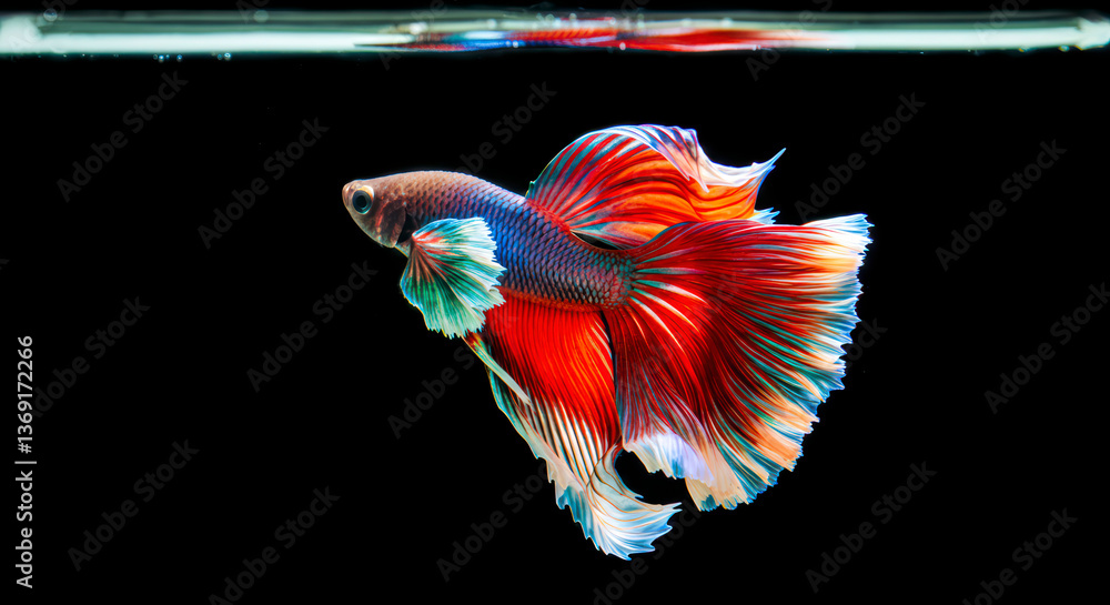 Vibrant multicolor Siamese fighting fish with flowing fins Vibrant multicolor Siamese fighting fish with flowing fins