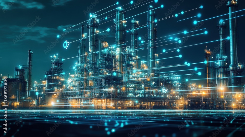 Obraz premium A real-time data visualization of an industrial plant's production efficiency.