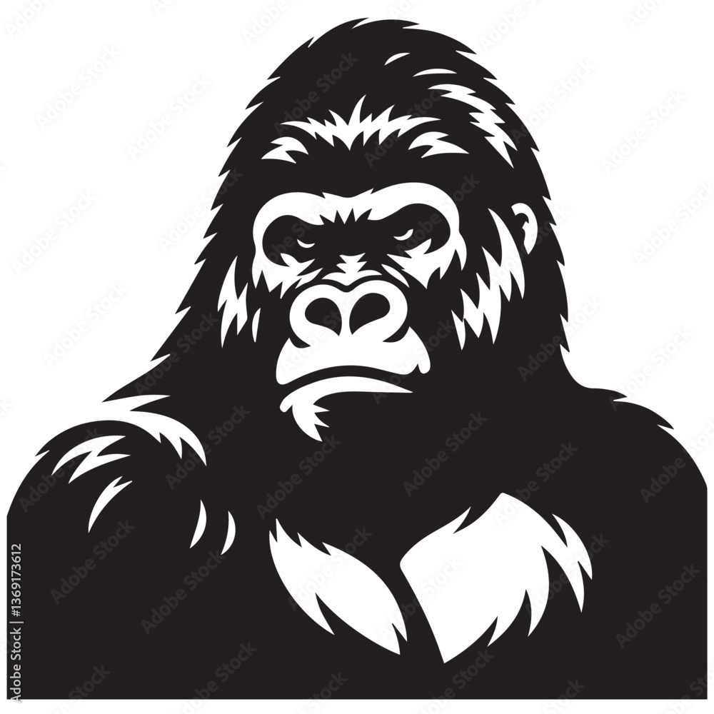 Fototapeta premium Gorilla silhouette black and white vector icon