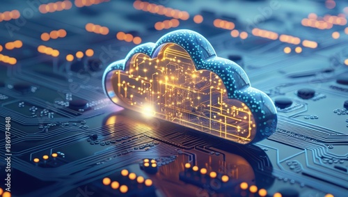 A Cloud Computing Icon Integrated Into A Circuit Board Background, Highlighting The Synergy Between Digital Innovation And Cloud Technology In Modern Computing.