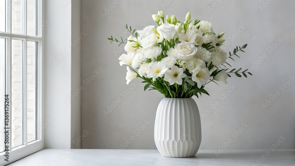 Elegant white flower arrangement in minimalist vase indoor decor
Elegant white flower arrangement in minimalist vase indoor decor