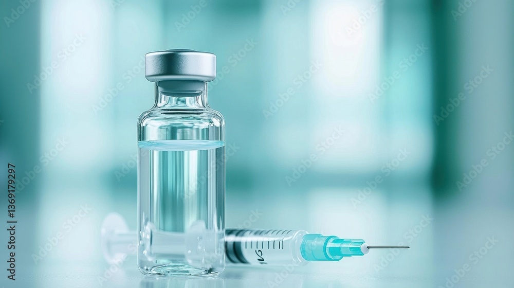 Glass Vaccine Vial with Syringe on a Bright Background Glass Vaccine Vial with Syringe on a Bright Background