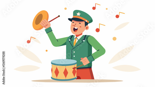 A war veteran expresses his emotions through playing the drums allowing him to release pentup feelings in a safe and nonverbal way.. Vector illustration