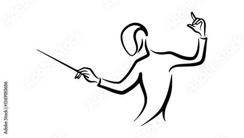 Music Conducting Pose Line Art: Simplify Orchestral Leadership with Minimalist Art