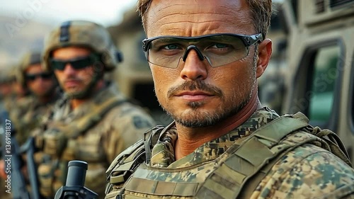 Portrait of a Determined Soldier in Camouflage Uniform