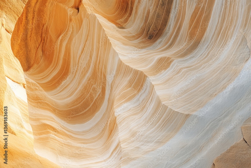 Swirling sandstone layers create a mesmerizing abstract pattern of beige and white hues within a canyon's interior. Swirling sandstone layers create a mesmerizing abstract pattern of beige and white hues within a canyon's interior.