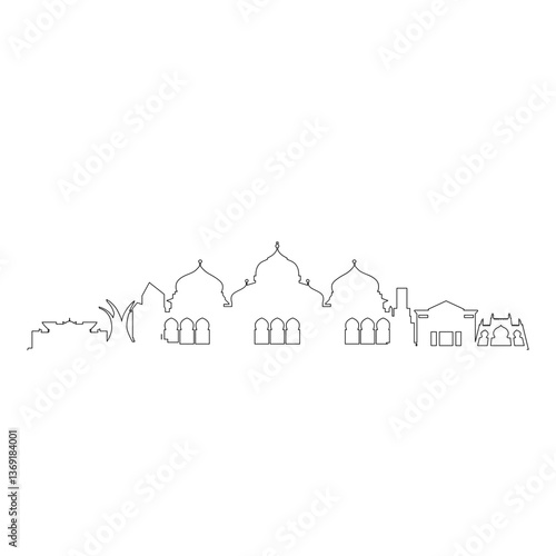 Banda Aceh City Skyline – Minimalist Landmark Silhouette of Skyscrapers and Urban Architecture for Travel and Tourism