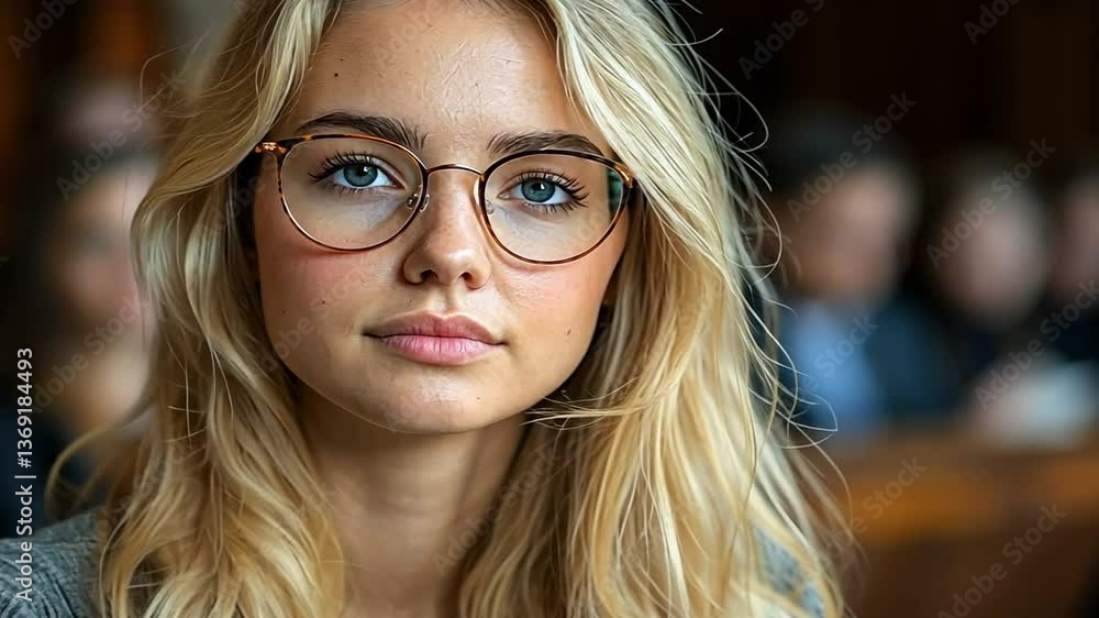 Portrait of a Young Blonde Woman with Blue Eyes Wearing Glasses Portrait of a Young Blonde Woman with Blue Eyes Wearing Glasses