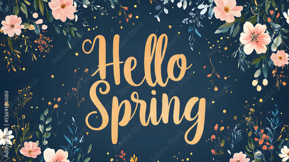 Fototapeta premium Hello Spring: A Floral Springtime Greeting Card